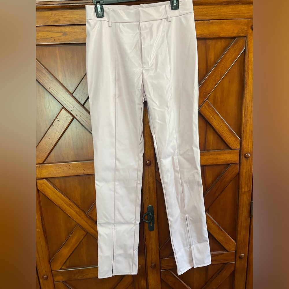 Faux pink leather pants